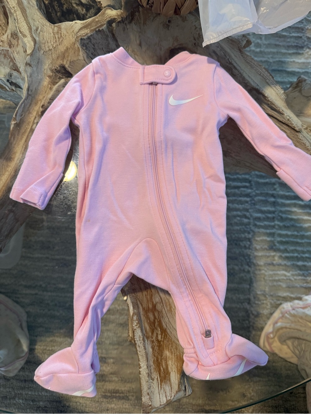 Newborn pink Nike footie pajamas